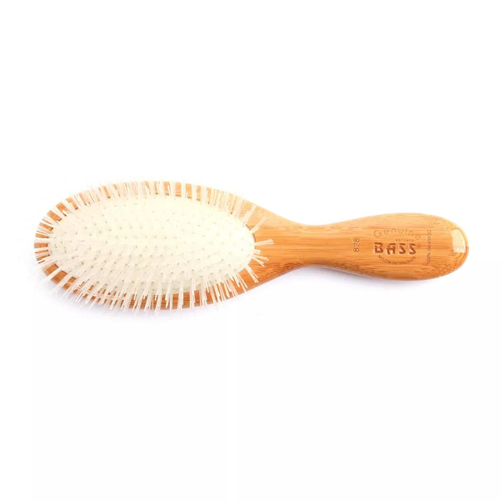 Bass Brushes Ultra Flex Detangling Style and Detangle Nylon Pin Bamboo Handle Medium Oval Hair Brush 1Ea